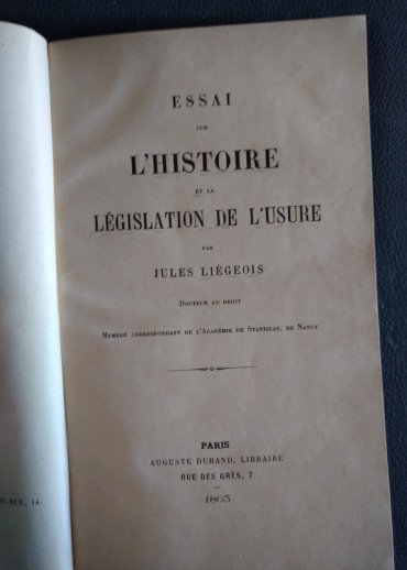 ESSAI SUR L'HISTOIRE ET LA LÉGISLATION DE L'USURE