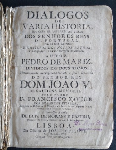 DIALOGOS DE VARIA HISTORIA EM QUE SE REFEREM AS VIDAS DOS SENHORES REYS DE PORTUGAL
