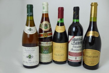 Cinco garrafas de vinho de mesa diverso