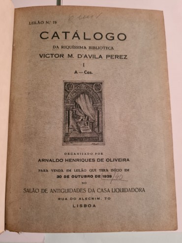 CATÁLOGO DA RIQUÍSSIMA BIBLIOTECA VICTOR M. D' AVILA PEREZ.