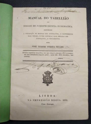 MANUAL DO TABELLIÃO OU ENSAIO DE JURISPRUDENCIA EUREMATICA