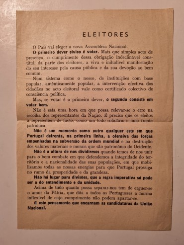 MANIFESTO DE PROPAGANDA DA UNIÃO NACIONAL 