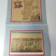 Mapa de Portugal e 3 vistas antigas de Lisboa, Porto e Coimbra
