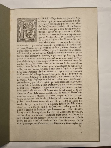 ALVARÁ REI DOM JOZÉ I 1760