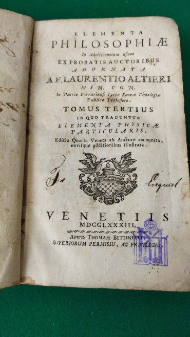 Elementa Philosophie - AF. LAURENTIO ALTIERI - 1783