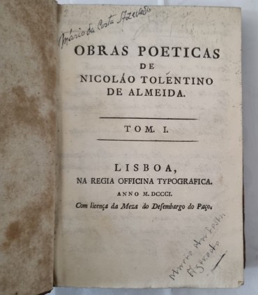 OBRAS POÉTICAS DE NICOLAO TOLENTINO DE ALMEIDA 1º ediçao