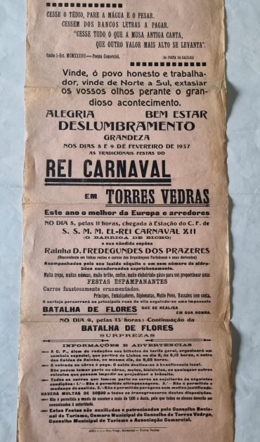 CARTAZ CARNAVAL TORRES VEDRAS 1937 