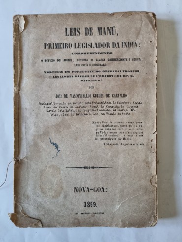 LEIS DE MANÚ PRIMEIRO LEGISLADOR DA INDIA – 1859