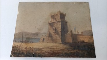 «Torre de Belém com bandeira da Monarquia Portuguesa»