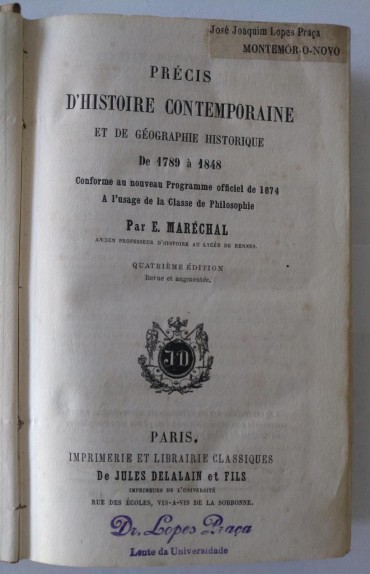 PRECIS D'HISTOIRE CONTEMPORAINE ET DE GEOGRAPHIE HISTORIQUE 1789 à 1848