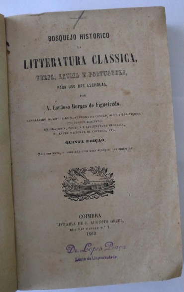 BOSQUEJO HISTORICO DA LITTERATURA CLASSICA