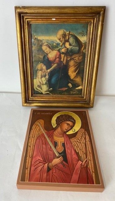 Ícone pintado sobre madeira e quadro impressão sobre tela