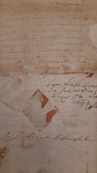 Manuscrito s/ papel, 13 fólios cosidos, assinado pelo selo branco colado