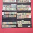 Oito carteiras com selos da Sociedade de Geografia, porteado, Assistência, telegrafo, etc.