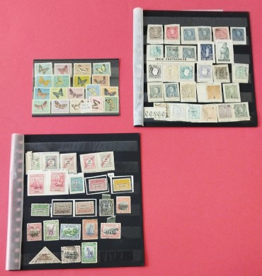 Conjunto de selos usados e novos: Funchal, Guiné, Cabo Verde, India, Congo e Moçambique