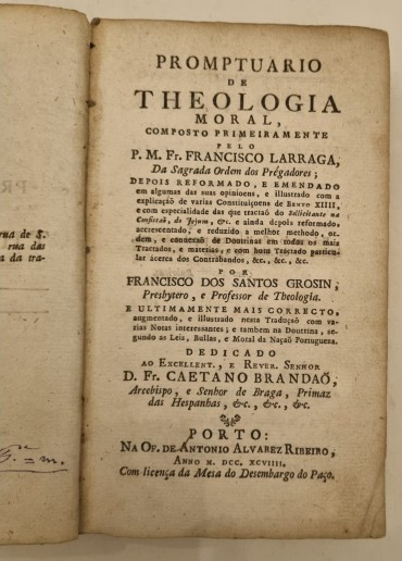 PROMPTUÁRIO DE THEOLOGIA MORAL - 1798