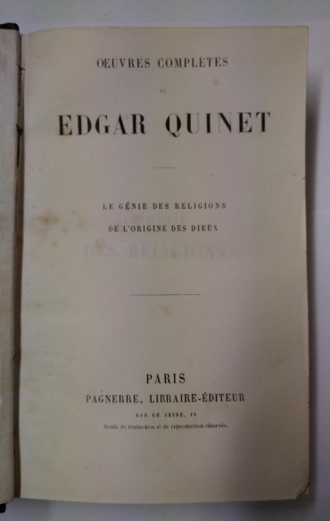 OEUVRES COMPLETES DE EDGAR QUINET