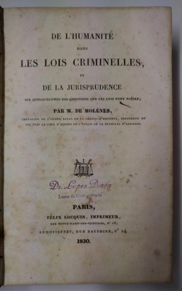 DE L'HUMANITÉ DANS LES LOIS CRIMINELLES ET DE LA JURISPRUDENCE