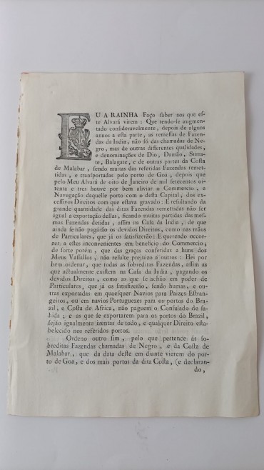 Alvará Registado na Chancellaria Mór da Corte e Reino - 1789