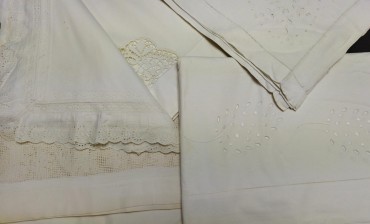 Lote de lençóis algodão e casca de ovo renda de linha e bordado inglês