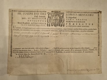 DIPLOMA CATÓLICO e DOCUMENTOS DO SÉC XVIII