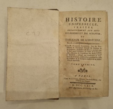HISTOIRE UNIVERSELLE TRAITEE RELATIVEMENT AUX ARTS DE PEINDRE ET DE SCULPTER 
