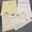 Duas apólices da TAGUS e Soc. portuguesa de seguros e 2 recibos de empresa de limpeza de chaminés e grandes armazéns de Viveres