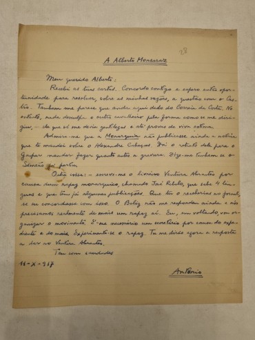 ANTÓNIO SARDINHA – MANUSCRITO