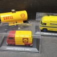 Três carros miniatura «Shell» e «Michelin»