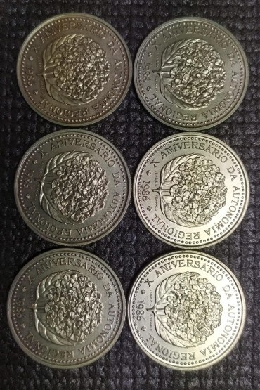Seis moedas de 100 escudos da Republica Portuguesa Açores 1986