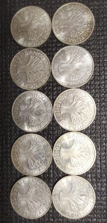 Dez moedas de 50 escudos da República Portuguesa 1971