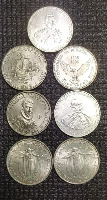Moedas da República Portuguesa 1969 (2), 1972 (2), 1989 (1), 1995 (2)