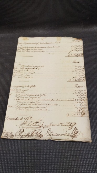 Documento de 1763 «Contabilístico deve/haver»