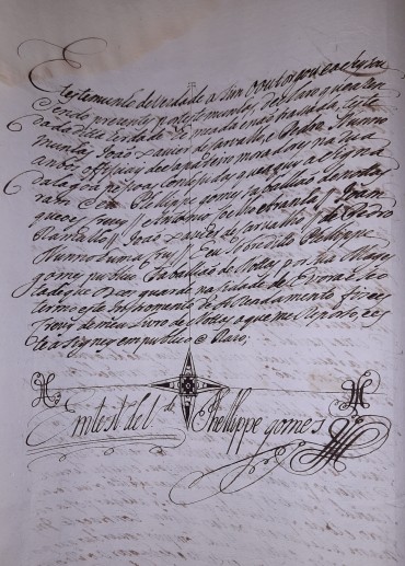 Manuscrito s/ papel, 2 bifólios, assinado com sinal público