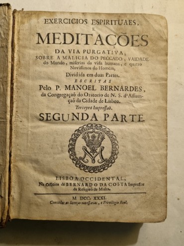 EXCERCICIOS ESPIRITUAES E MEDITAÇÕES - 1731