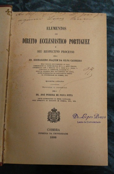 ELEMENTOS DE DIREITO ECCLESIASTICO PORTUGUEZ E SEU RESPECTIVO PROCESSO
