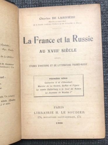 «La France et La Russie au XVIII Siécle»