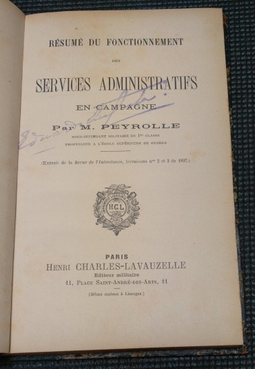RÉSUMÉ DU FONCTIONNEMENT DES SERVICES ADMINISTRATIFS EN CAMPAGNE