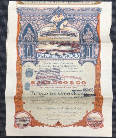 «Título de Uma Acção - Carregadores Açoreanos - Companhia de Navegação - 1920»