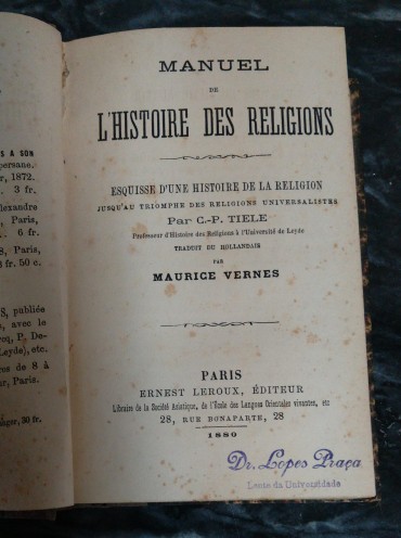 MANUEL DE L'HISTOIRE DES RELIGIONS