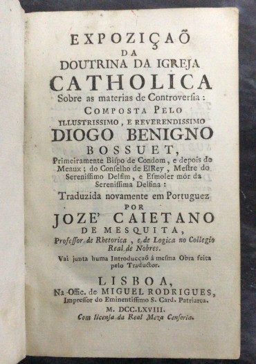 «Expozição da Doutrina da Igreja Catholica - 1768»