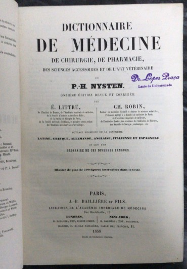 «Dictionnaire de Médecine de Chirurgie, de Pharmacie, des Sciences Accessoires et de L' Art Vétérinaire - 1858»»