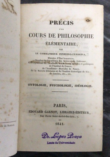 «Précis d' Un Cours de Philosophie Élémentaire - 1841»