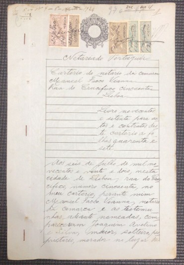 «Escritura de 1922 - com 11 Selos Fiscais»