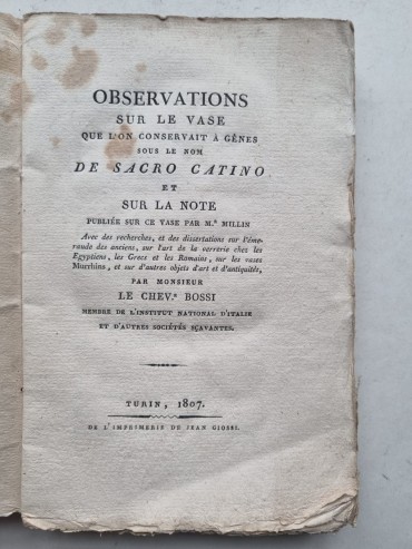 OBSERVATIONS SUR LA VASE QUE L`ON CONSERVAIT À GENES SOUS LE NOM DE SACRO CATINO