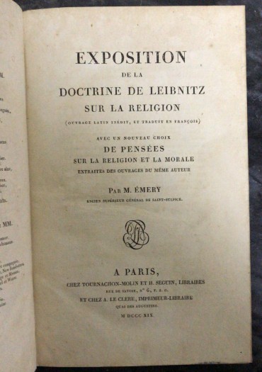 «Exposition de la Doctrine de Leibnitz sur La Religion - 1819»