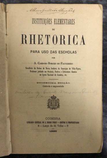 «Instituições Elementares de Rhetorica - 1883»