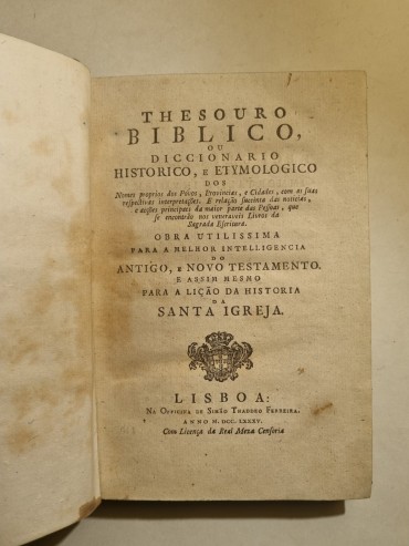 THESOURO BIBLICO OU DICCIONARIO HISTORICO E ETYMOLOGICO – 1785