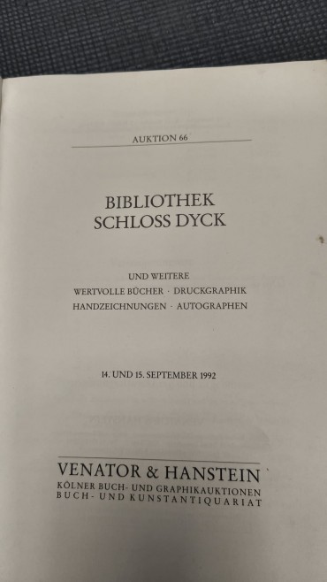 Catálogo de leilão «Bibliothek Schloss Dyck - September 1992»