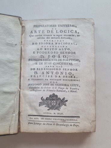 PREPARATÓRIO UNIVERSAL OU ARTE DE LOGICA – 1800